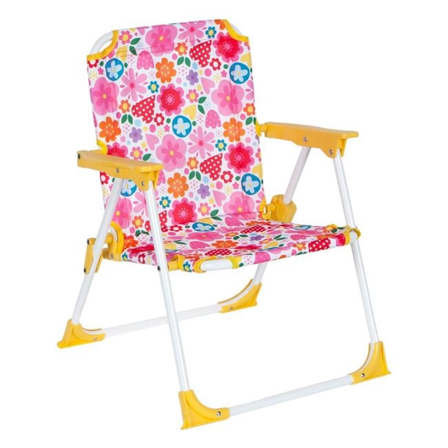 Scaun Pliant VENITIVO pentru copii, cu sistem blocare anti pliere, multicolor cu imprimeu inimioare si flori, suporta 35 kg