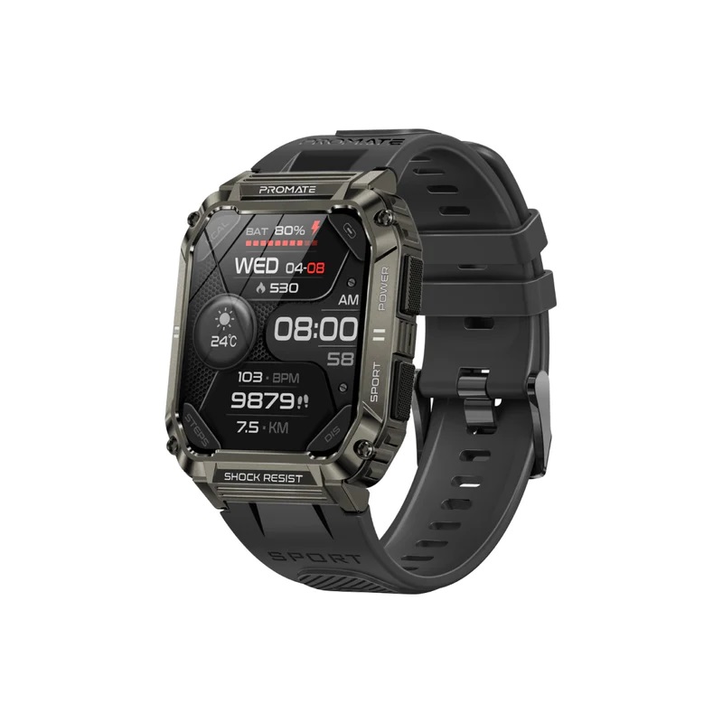 Smartwatch SPORT PROMATE XWatch-S19, conectare Android sau iOS, material corp aliaj zinc, curea silicon, rezistent la apa IP67, culoare negru