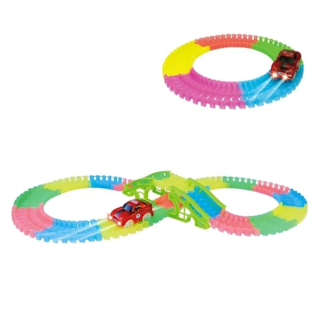 Circuit auto LED Glow In The Dark, 129 piese, lungime 155 cm