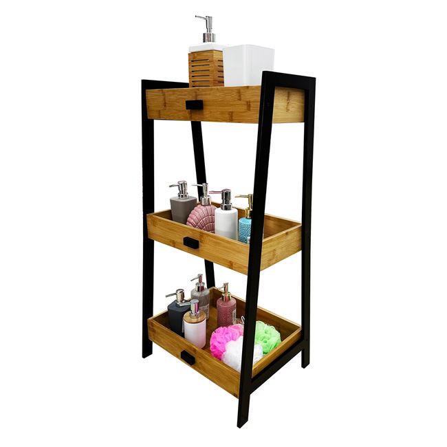 Raft VENITIVO  din bambus si cadru metalic, 3 etajere,  Lungime  45 cm x latime 35 cm x Inaltime 90cm