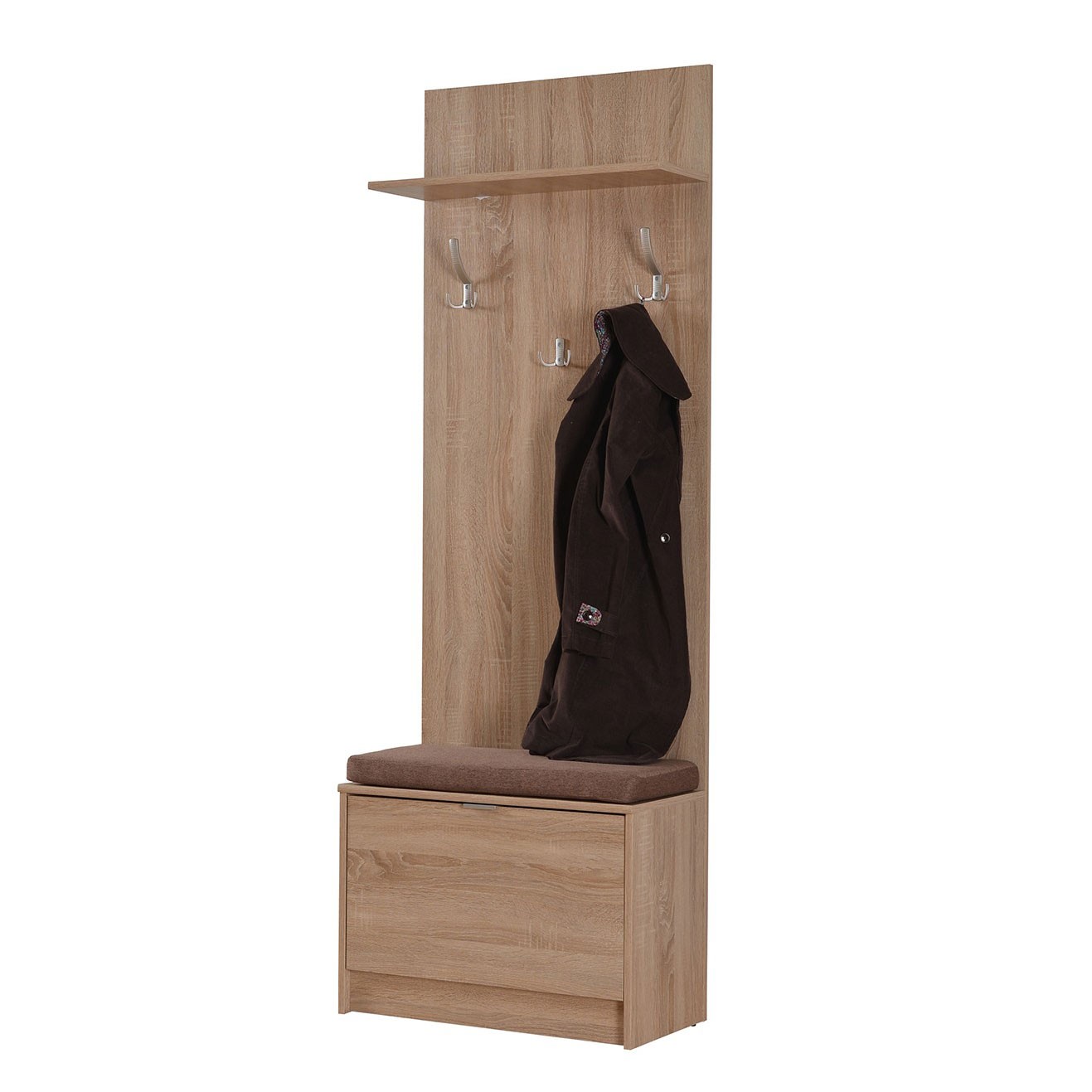 Cuier hol CALI cu 8 agatatori si pantofar, stejar sonoma, 670 x 332 x 1915 mm, 3C