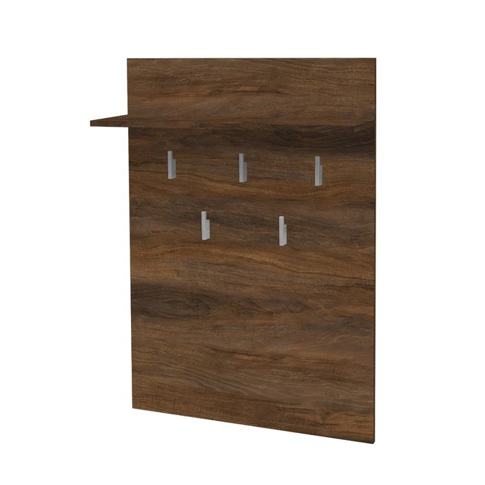 Cuier hol CALI pentru perete cu 10 agatatori si polita, nuc, 700 x 215 x 1000 mm