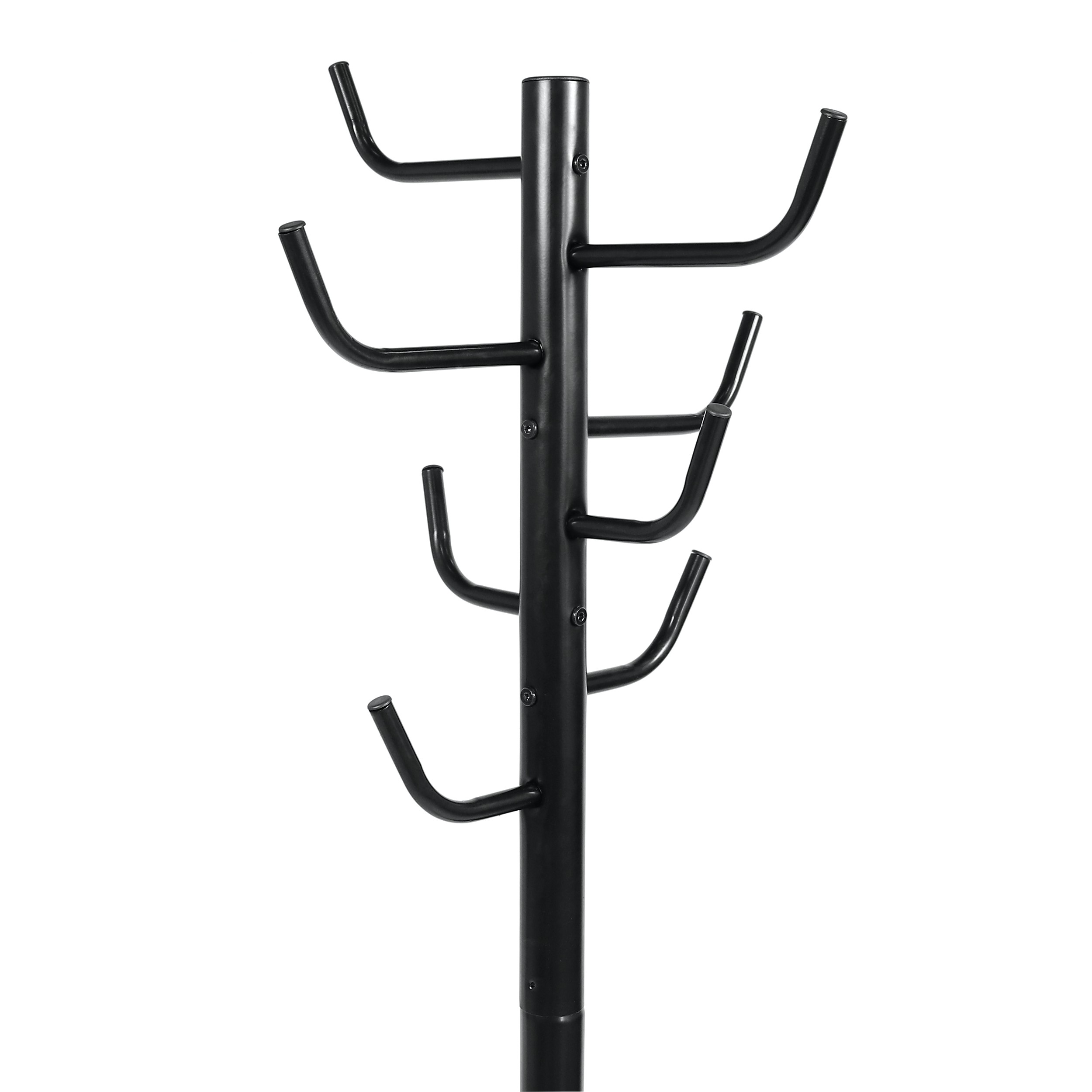 Cuier hol tip pom Cali cu 8 agatatori, 1 corp, metal negru, dimeniuni adancime 46 x latime 46 x inaltime 176 cm