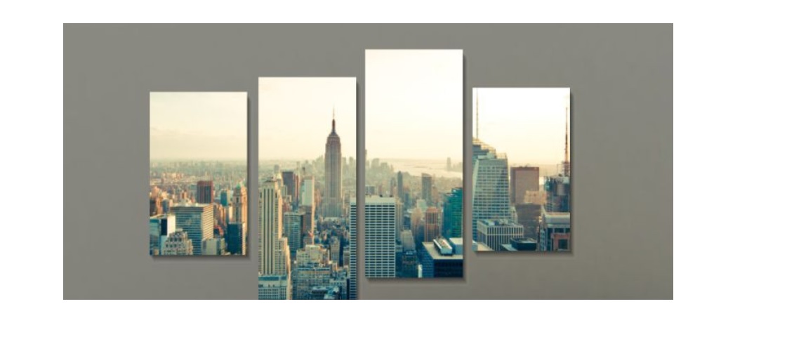 Tablou canvas 4 piese, Cali, Viata in New York, panza + sasiu brad, stil orase si arhitectura, 2 piese – 30 x 50 cm + 2 piese – 30 x 70 cm