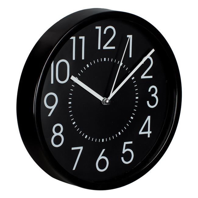 Ceas decorativ de perete, VENITIVO , negru cu cifre albe, diametru 20 cm