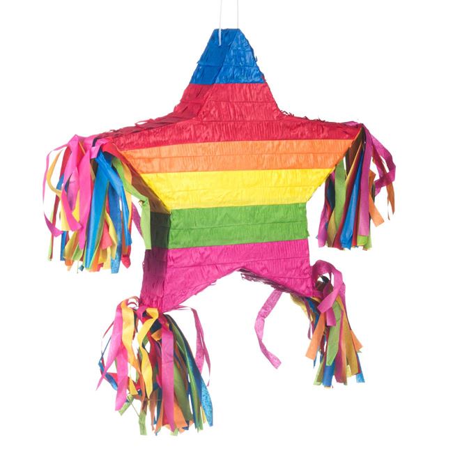 Pinata party STEA colorata curcubeu cu bata, ochelari si 50 de Jucarii, VENITIVO, din carton si hartie, asamblat, dimensiuni L x l x H 50 x 8 x 50 cm