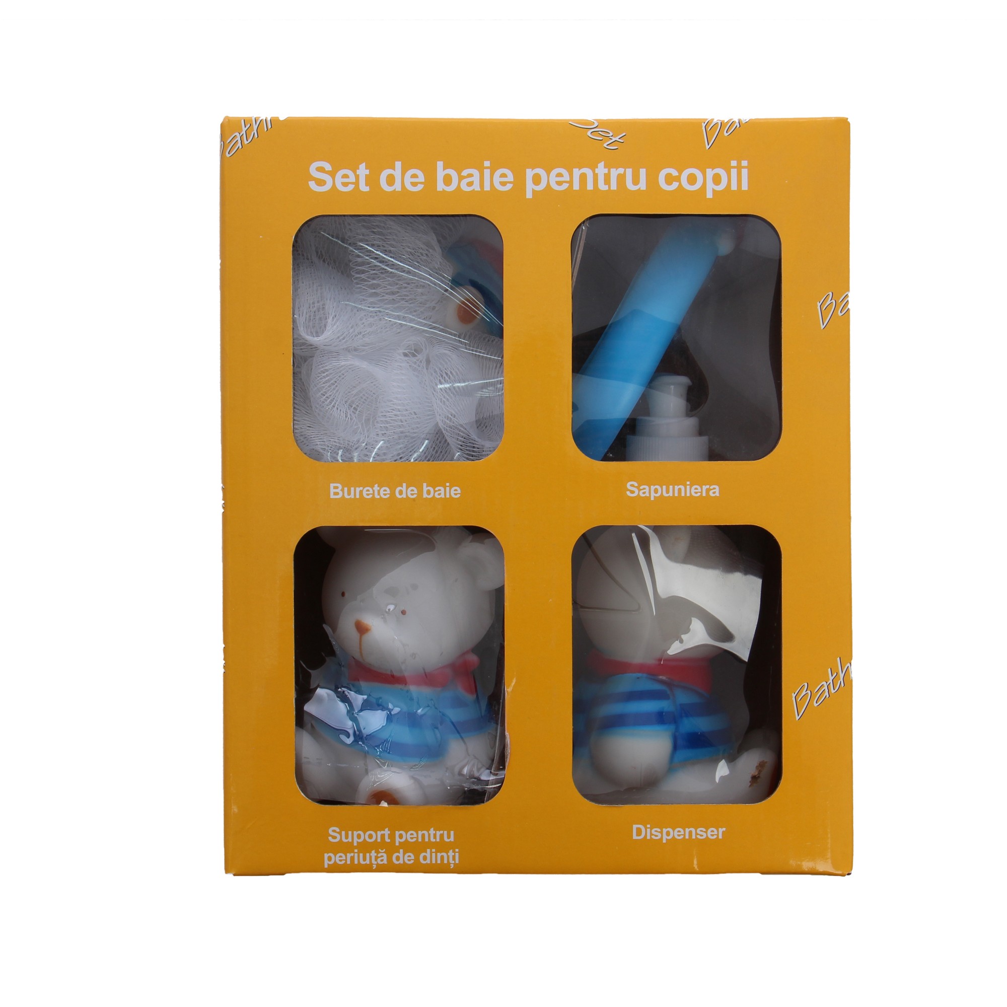 Set accesorii pentru baie, Cali, 4 piese, model ursuleti marinari