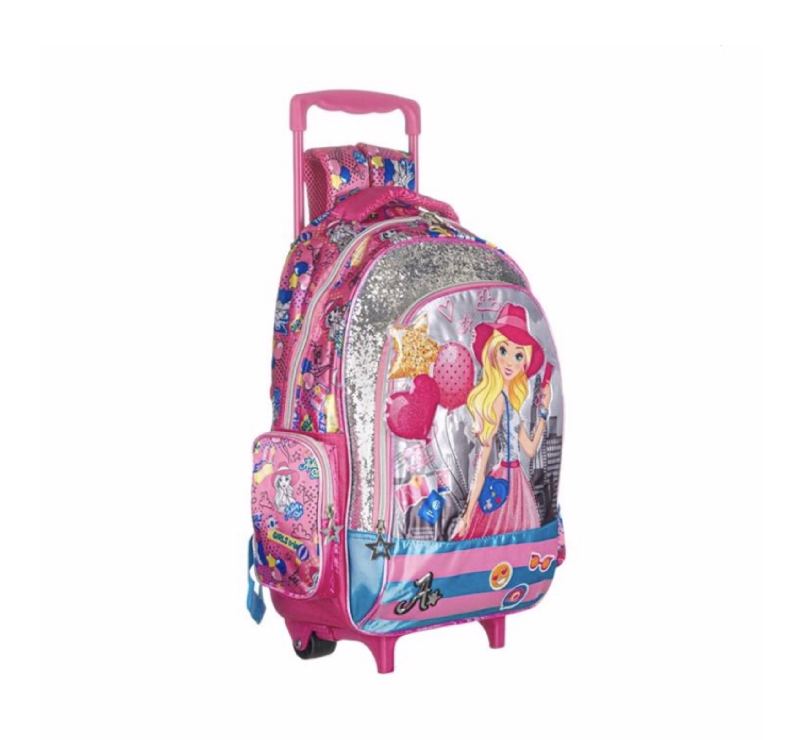 Troler scoala, Cali, pentru fete, roz, din PVC ballons