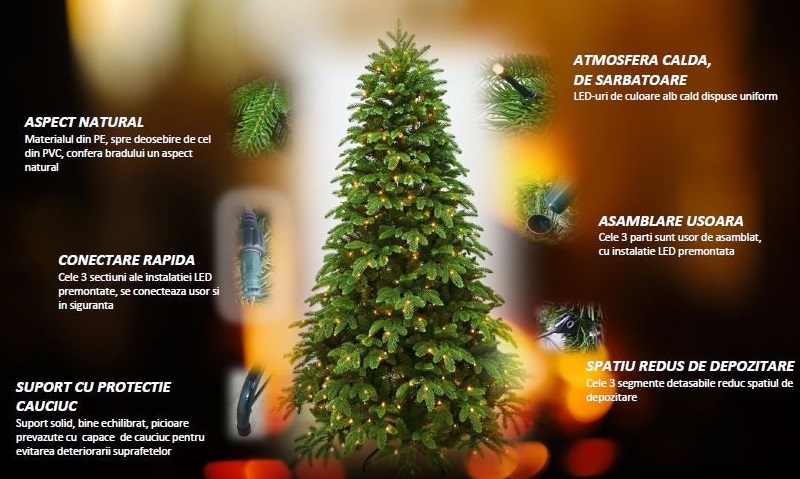 Brad artificial de Craciun, CALI 600 LED-uri cu lumina calda continua, 240 cm, verde