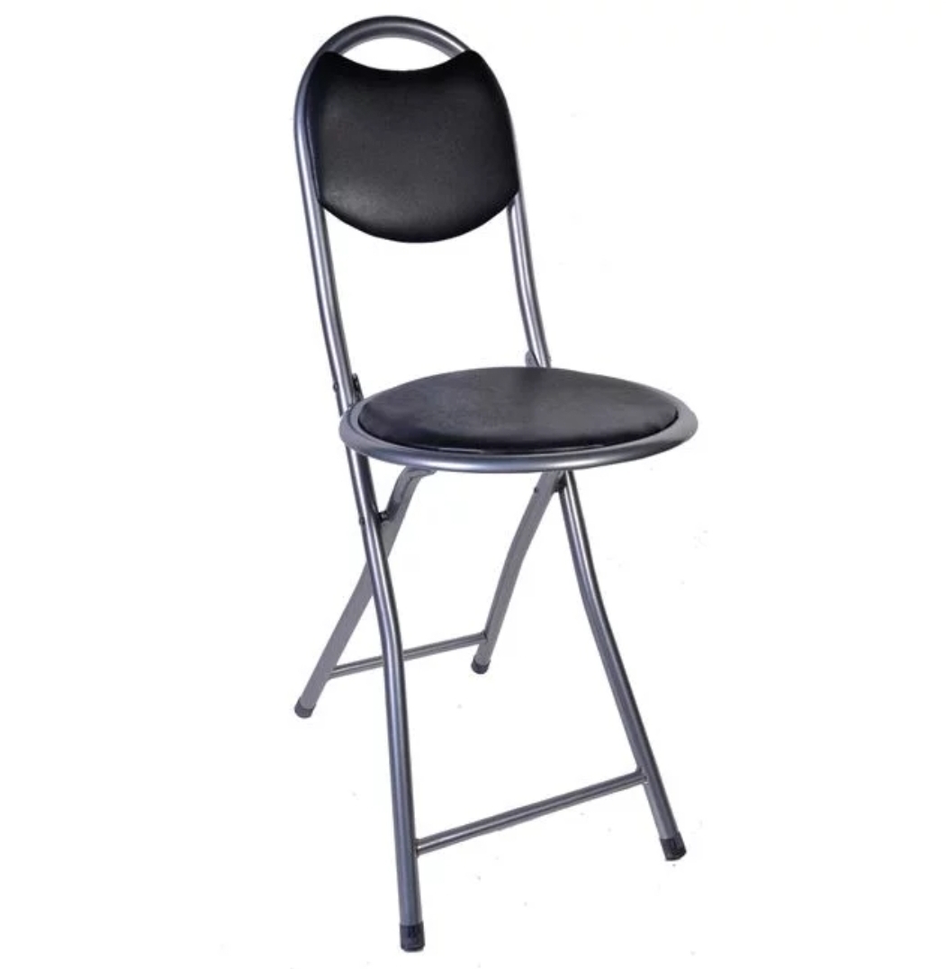 Scaun pliabil cu spatar, CST, otel inoxidabil, negru, diametru sezut 30 cm , Inaltime 40 cm, inaltime cu spatar 70 cm