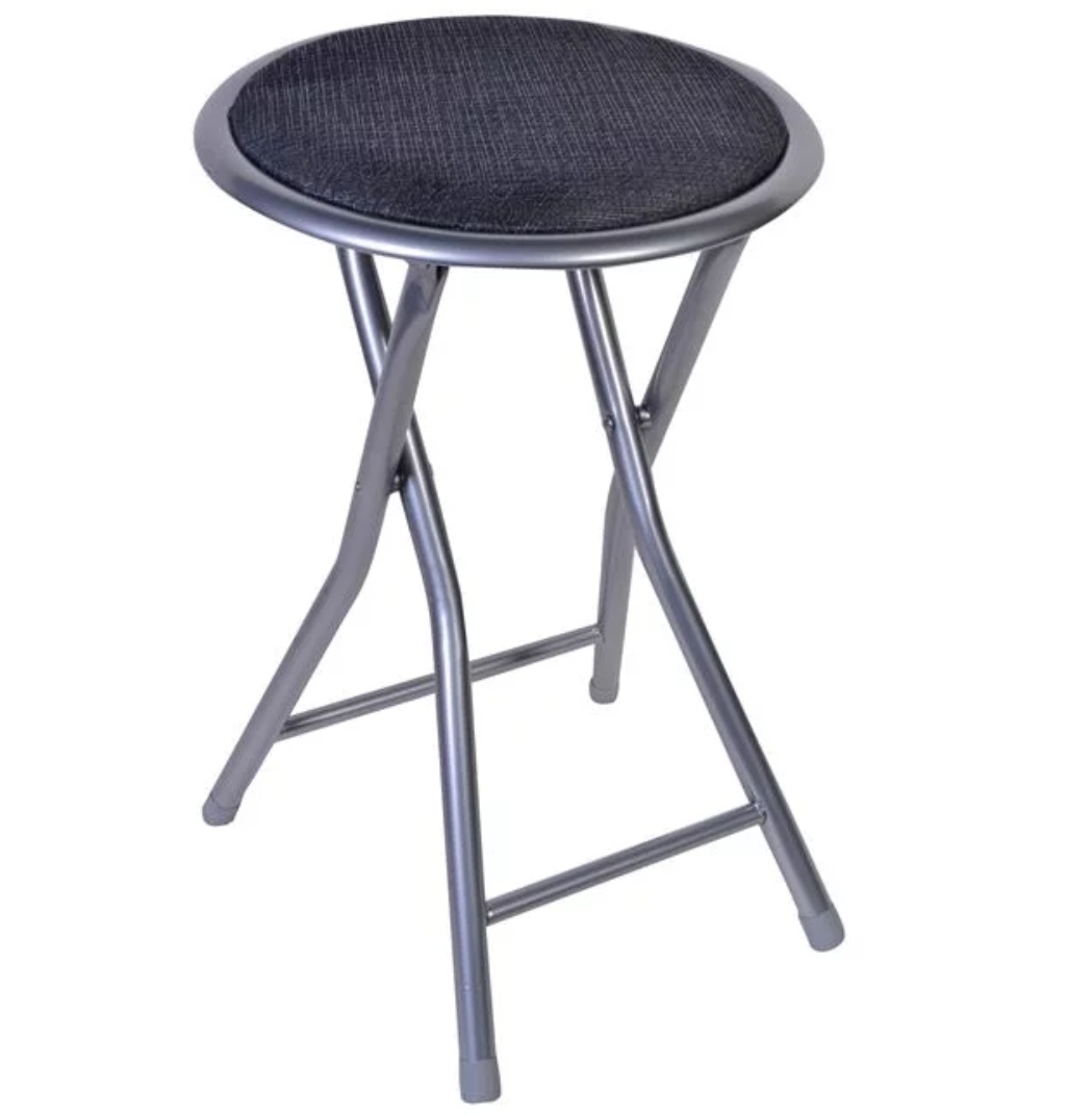 Scaun pliabil, CST, otel inoxidabil, negru, diametru sezut 30 cm , Inaltime 47 cm