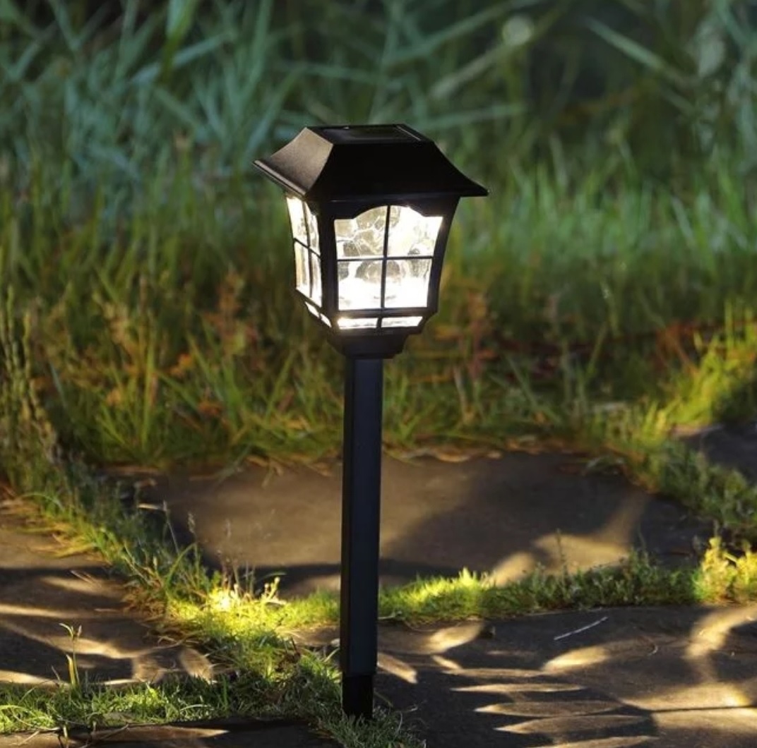 Lampa solara Cali Vitraliu, culoare negru, lumina alba, cu stalp de 32 cm