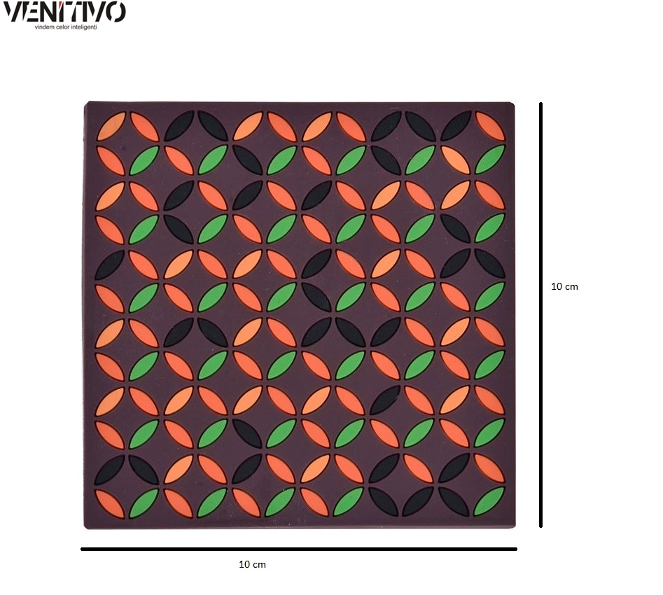 Suport VENITIVO pentru cani si pahare format din 4 bucati, coaster, material PVC, antiderapant, 10 cm x 10 cm , multicolor
