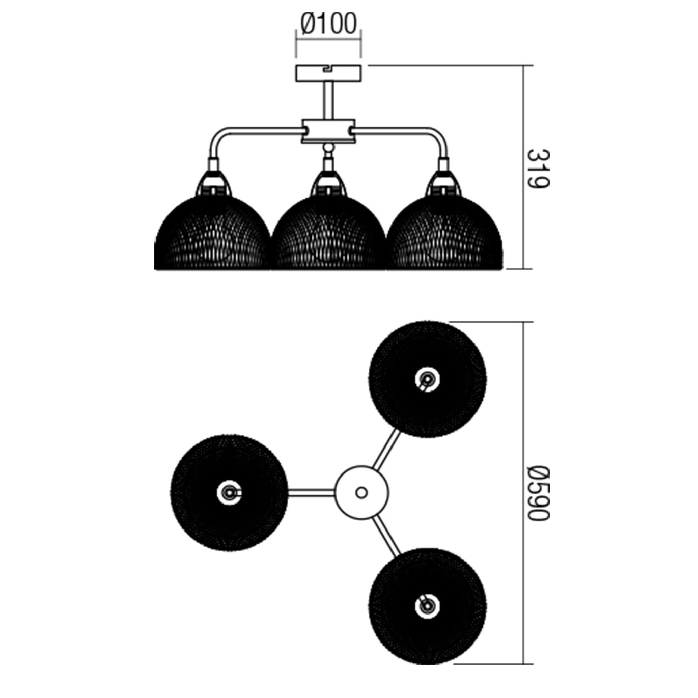 Plafoniera Cali, 3 x E27, negru mat + aur mat