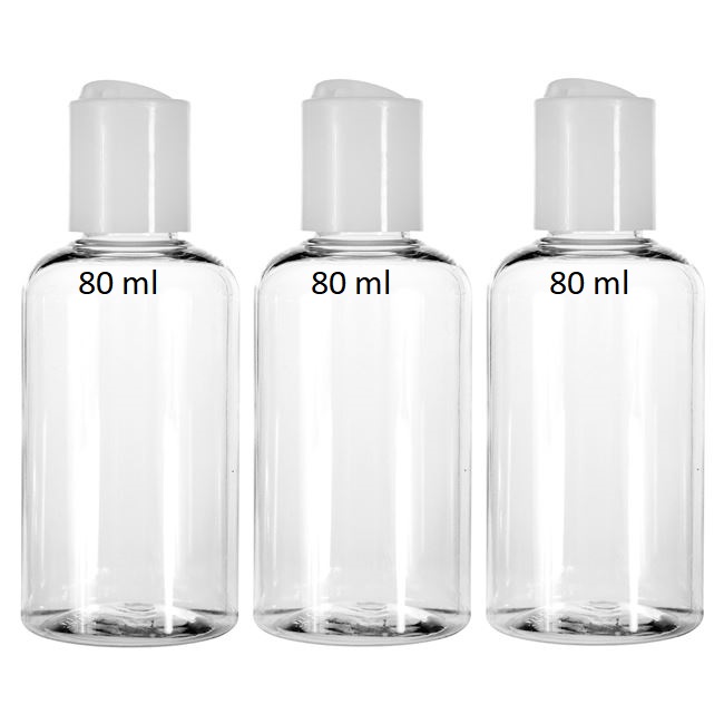 Set 3 recipiente pentru calatorie, VENITIVO®, din plastic, transparente cu capac alb, continut 3 recipiente la 80 ml fiecare