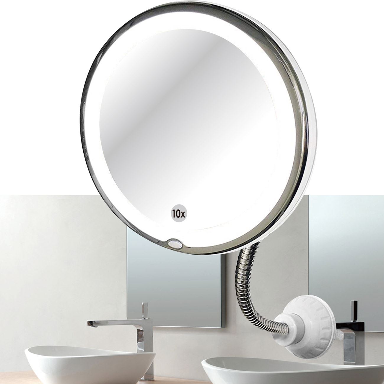 Oglinda cosmetica cu suport flexibil, Cali, iluminare LED, Alba