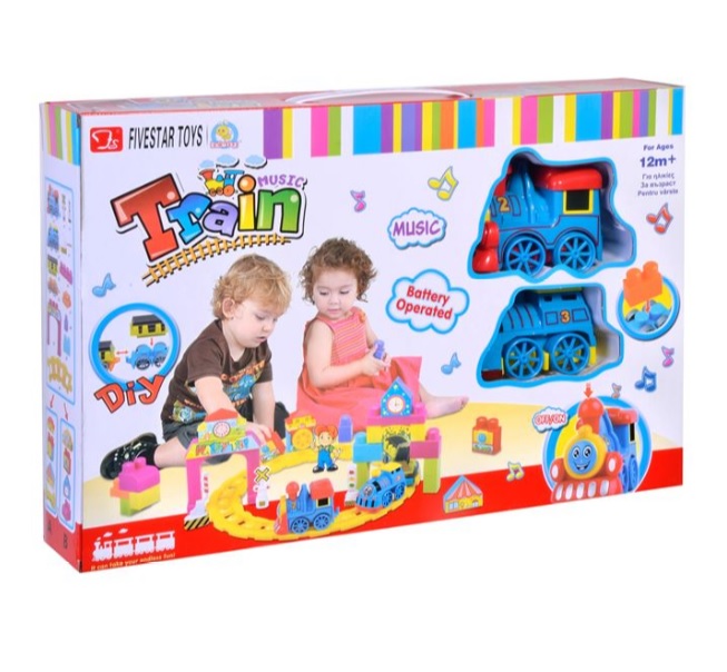 Trenulet muzical Cali, multicolor, cu piese pentru asamblare