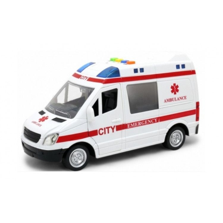 Masinuta, Cali, ambulanta cu lumini si sunete, 27x16x12 cm