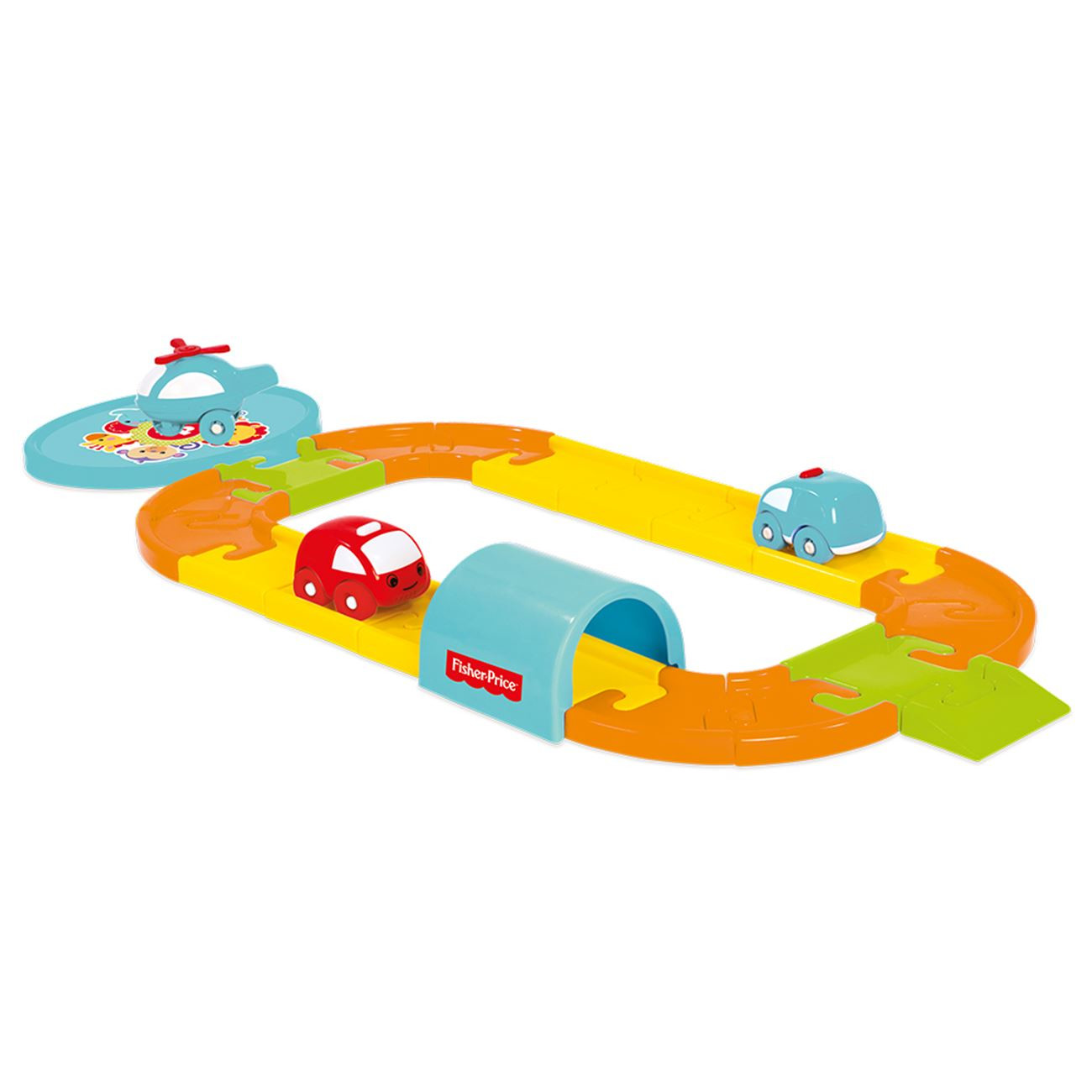 Pista masinute Fisher Price, CST, multicolora, contine 3 vehicule, lungime 171 cm