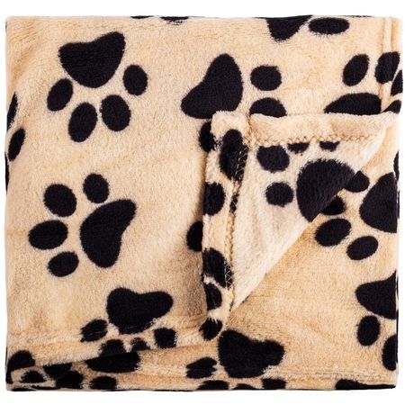 Patura pentru animale de companie cu imprimeu labute, 100cmx70cm bej – negru, CST
