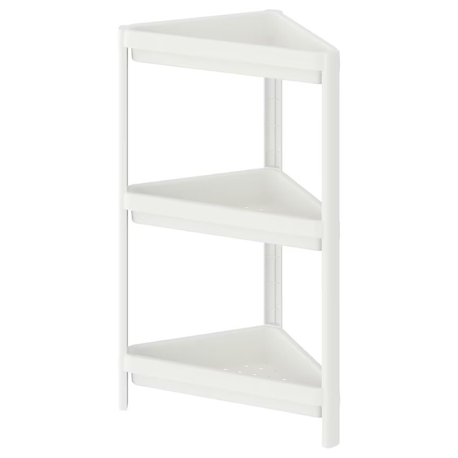 Polita etajera multifunctionala colt cu 3 rafturi, alba, 33x33x71 cm