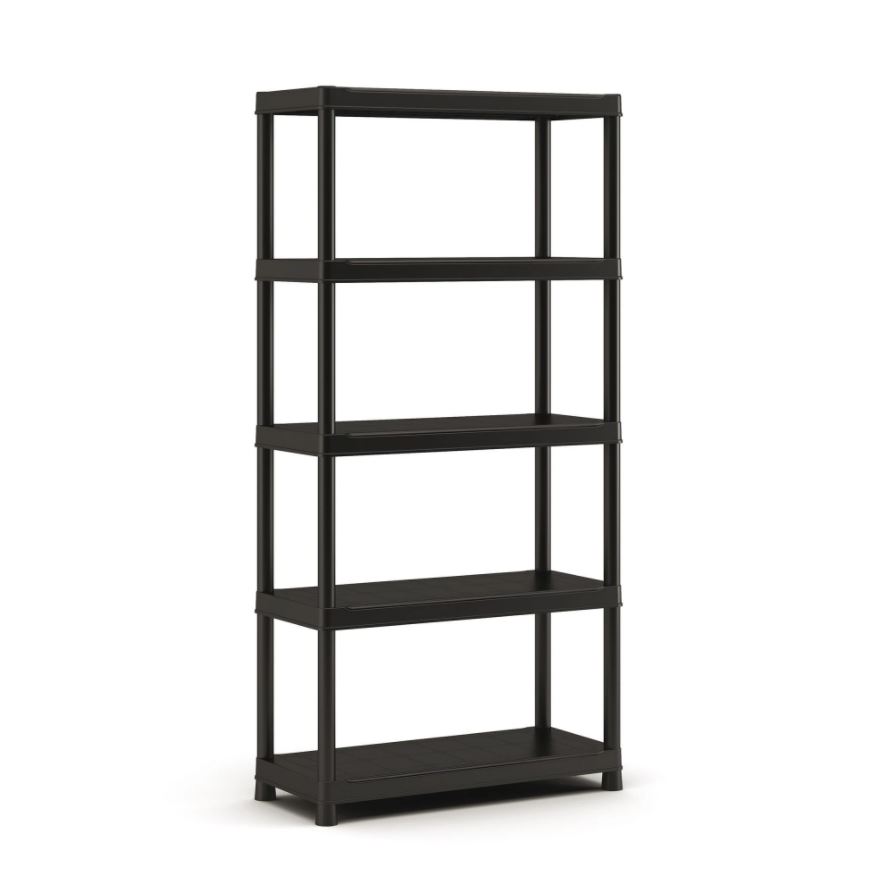 Raft din plastic CST, pentru depozitare, 5 polite, 176 x 75 x 32 cm, 25 kg/polita, negru