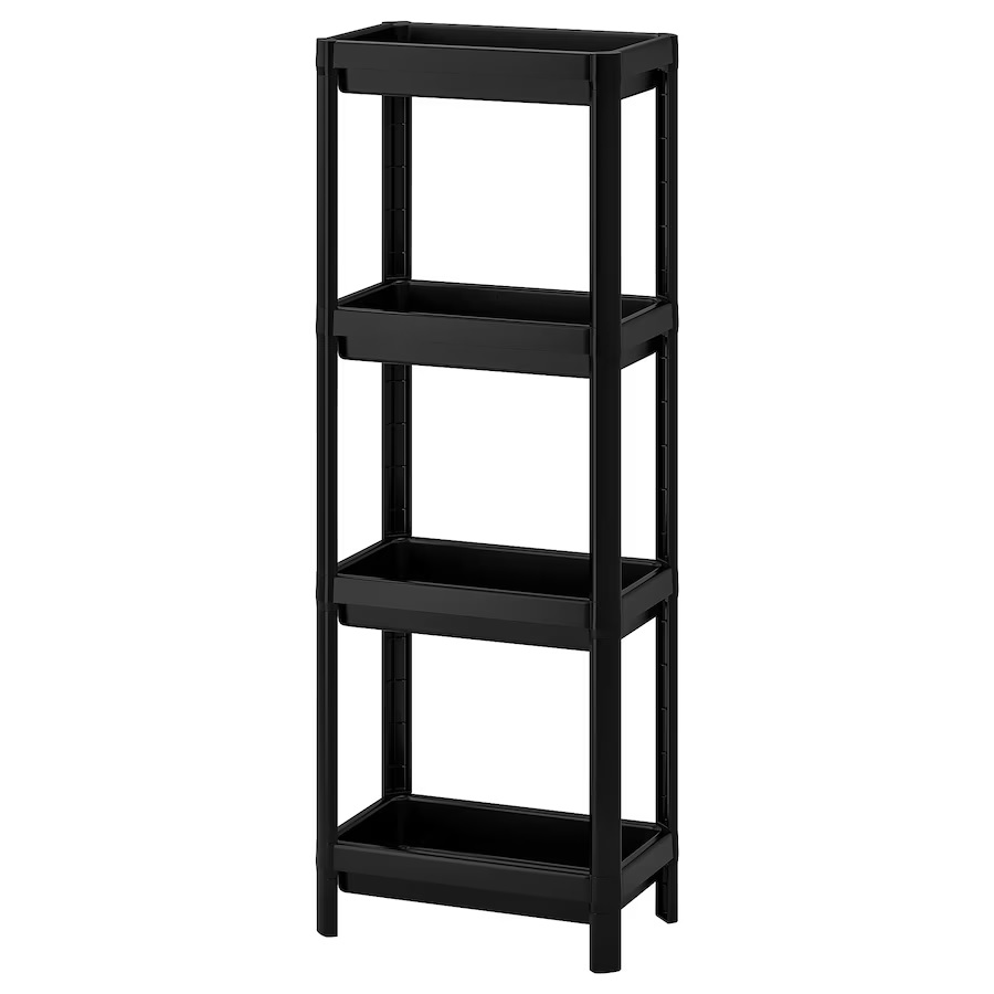Raft plastic multifunctional, 4 etajere, 36x23x100 cm, Negru