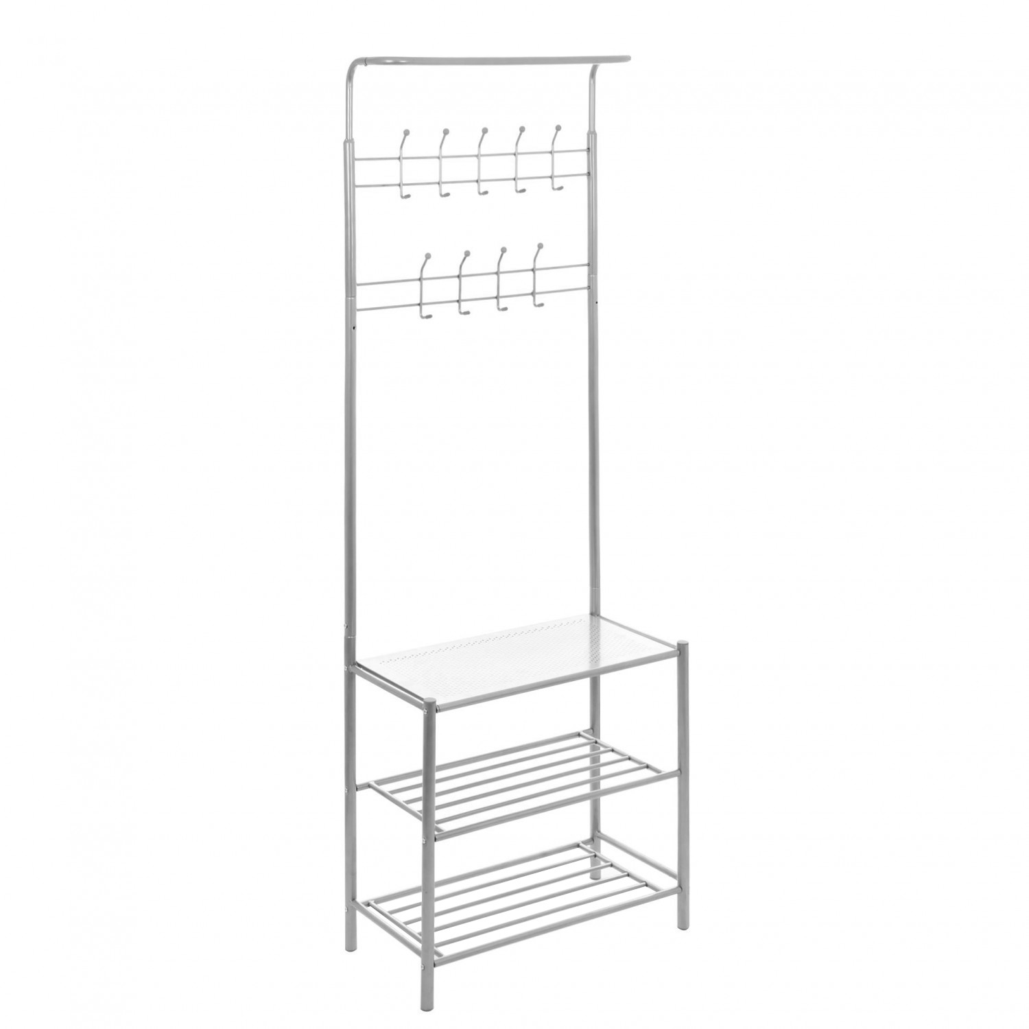 Cuier hol cu 18 agatatori si rafturi,Cali Rack gri, 670 x 330 x 1850 mm