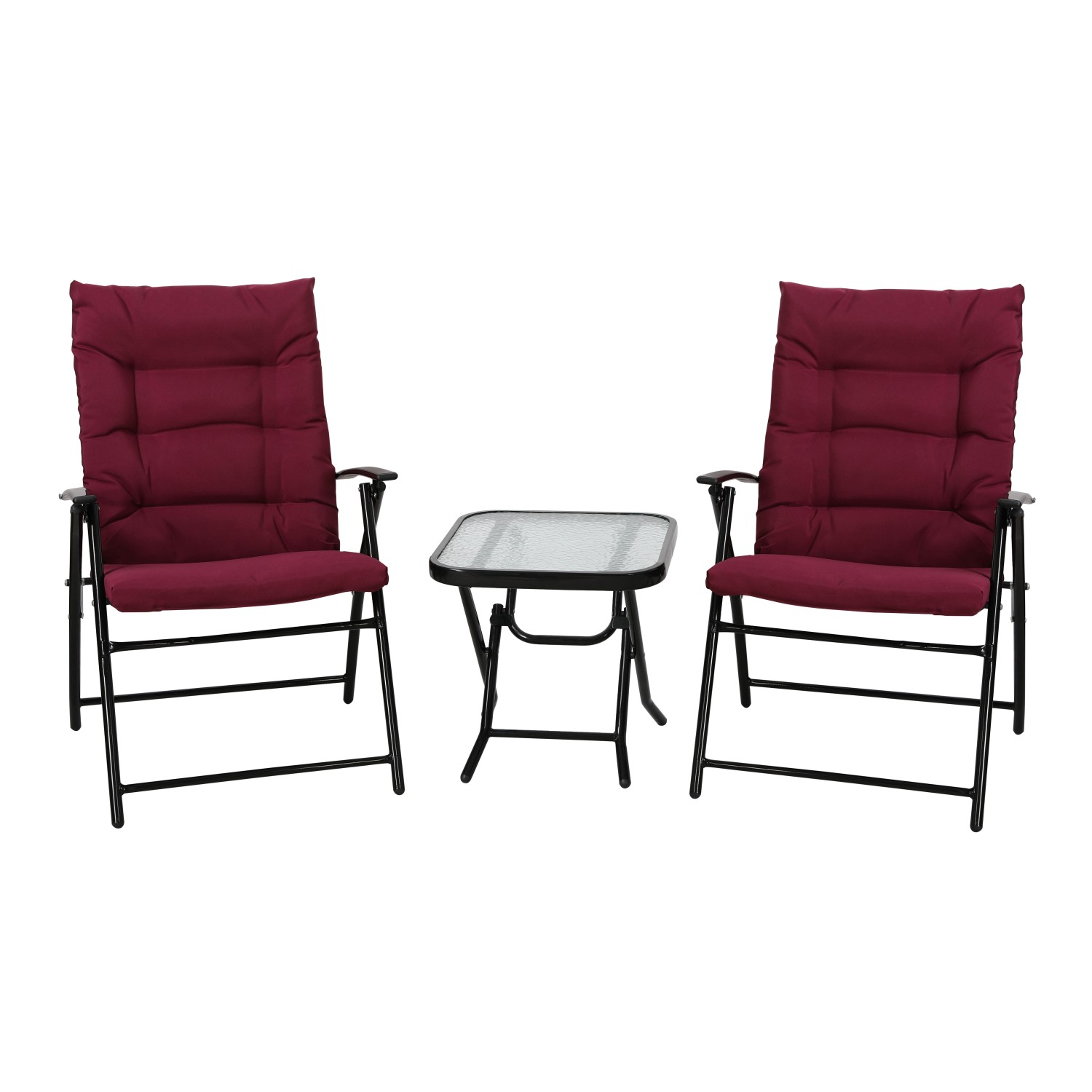 Set masa plianta, cu 2 scaune pliante, pentru gradina California , din metal, cu blat sticla