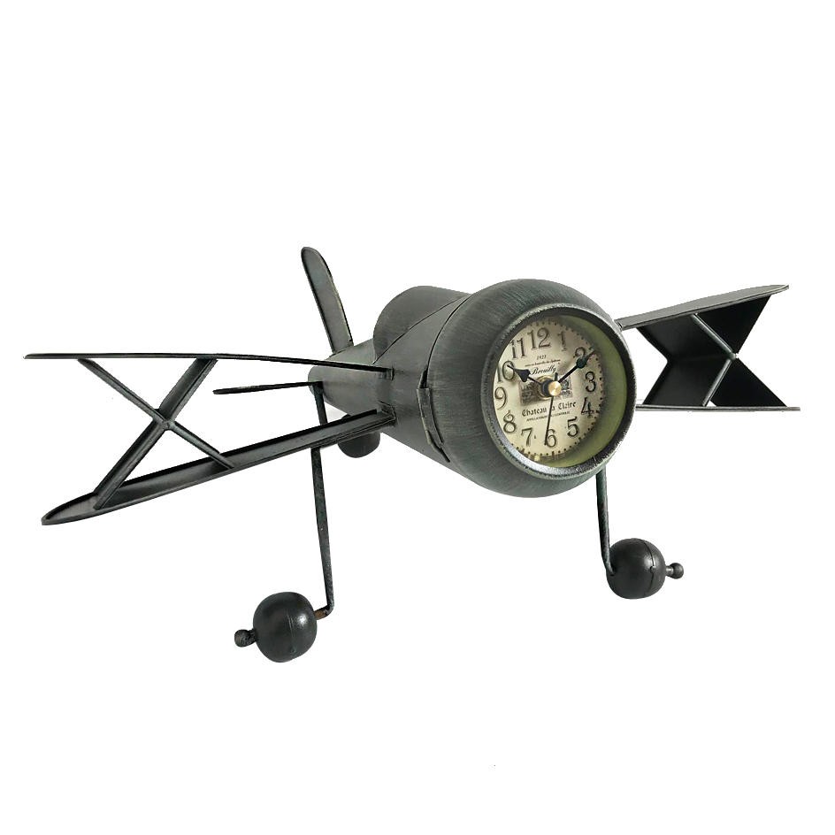 Ceas birou Cali, forma avion, metalic, analog, 44.5 x 39.5 x 20 cm