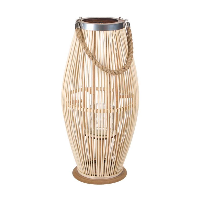 Felinar decorativ bej din bambus, Cali, cu sfoara, 25×49 cm