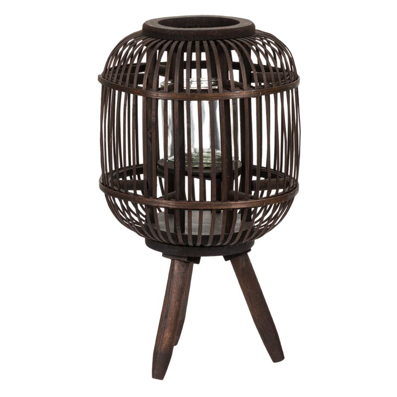 Felinar decorativ, Cali, din lemn maro, cu suport lumanare, 25×45 cm