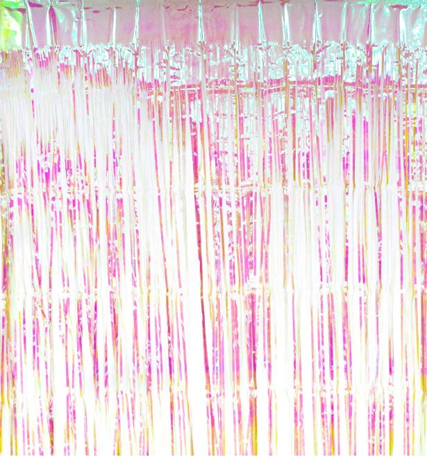Perdea decorativa, Cali, din folie alba holografica, pentru petreceri tematice, 100 x 200 cm