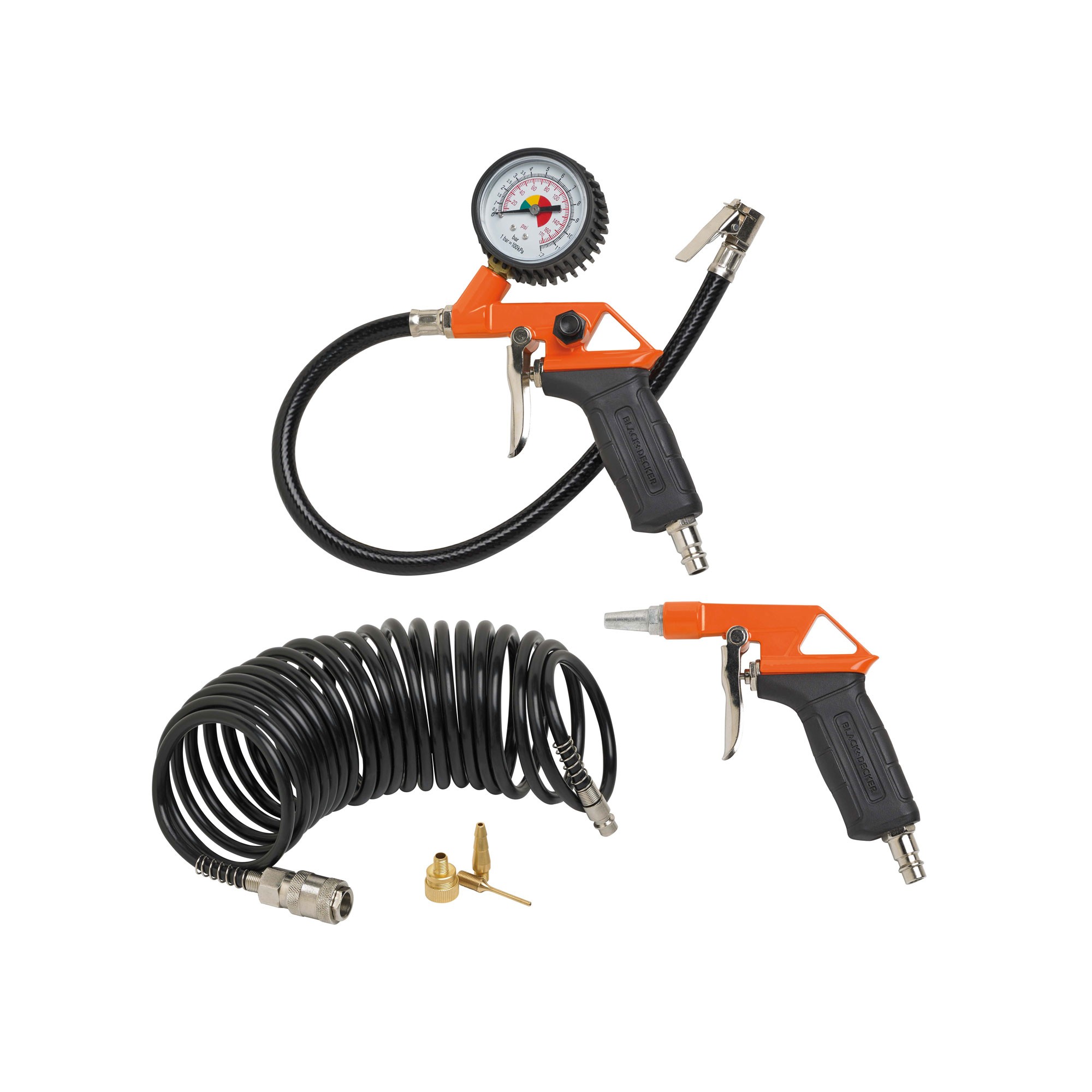 Set 6 accesorii pentru compresor, Cali, negru/potocaliu