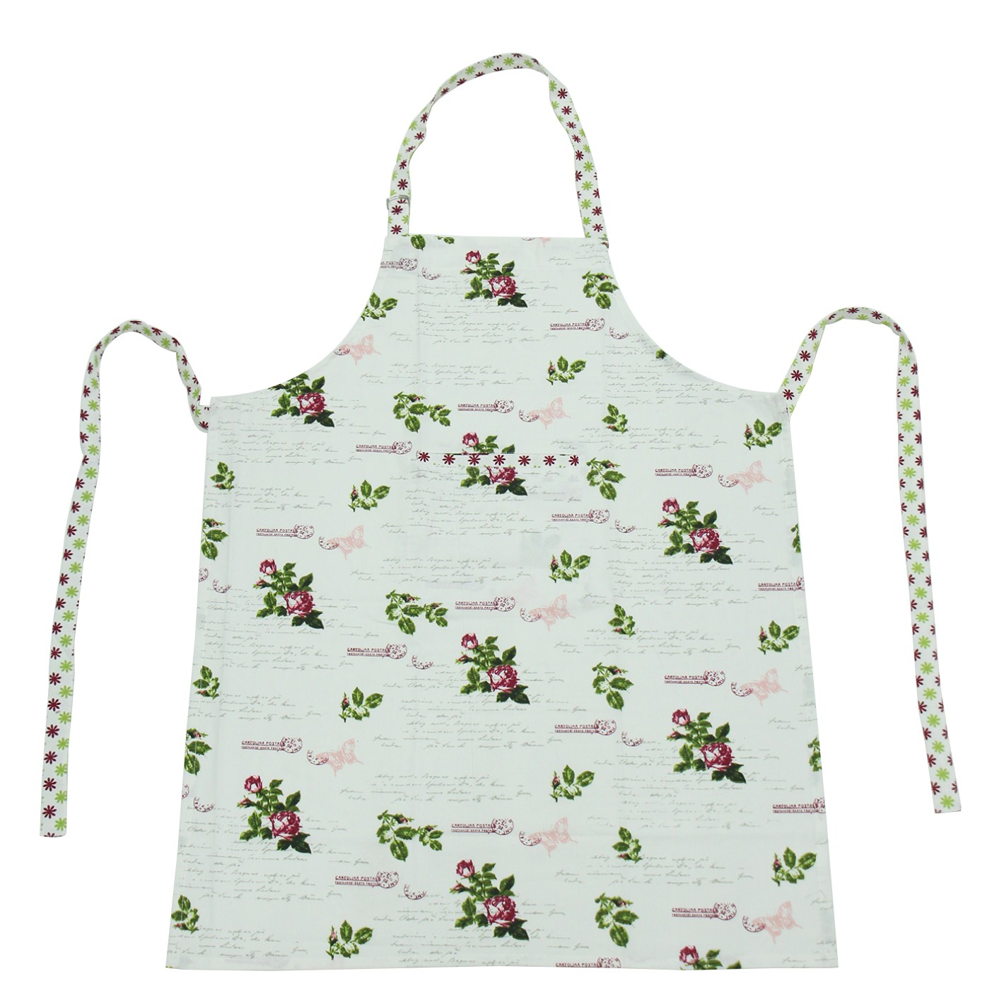 Sort bucatarie Cali, model floral, bumbac, bej + roz + verde, 90 x 70 cm