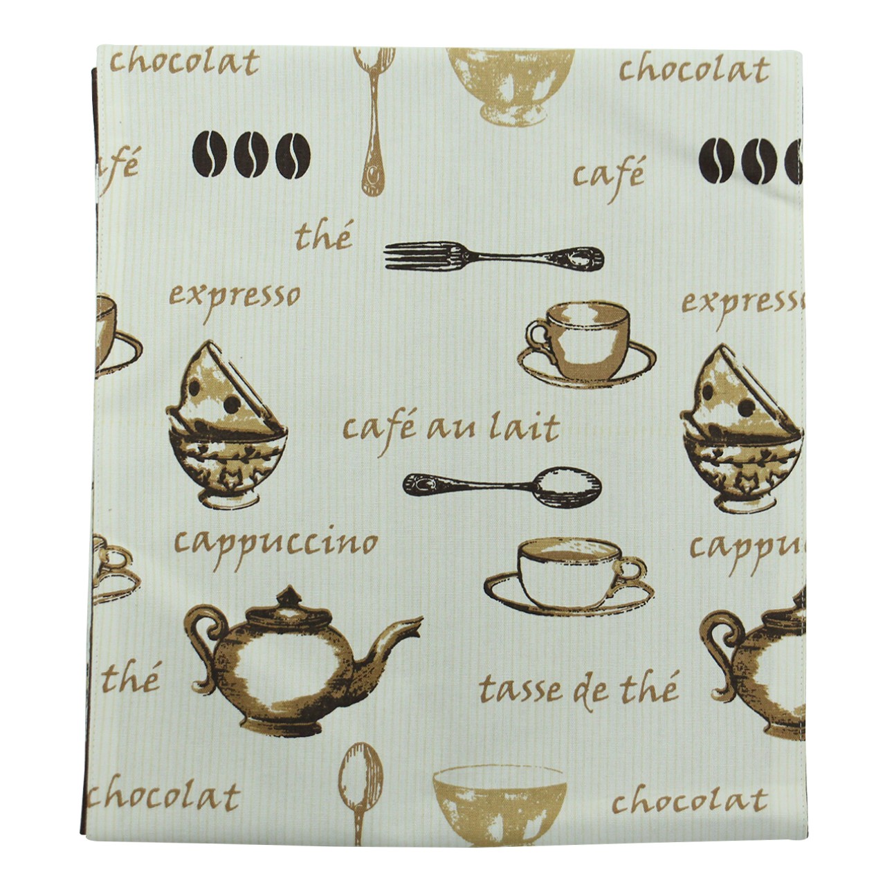 Fata de masa Cali, model cesti si boabe de cafea, bumbac, maro + crem, 150 x 33 cm
