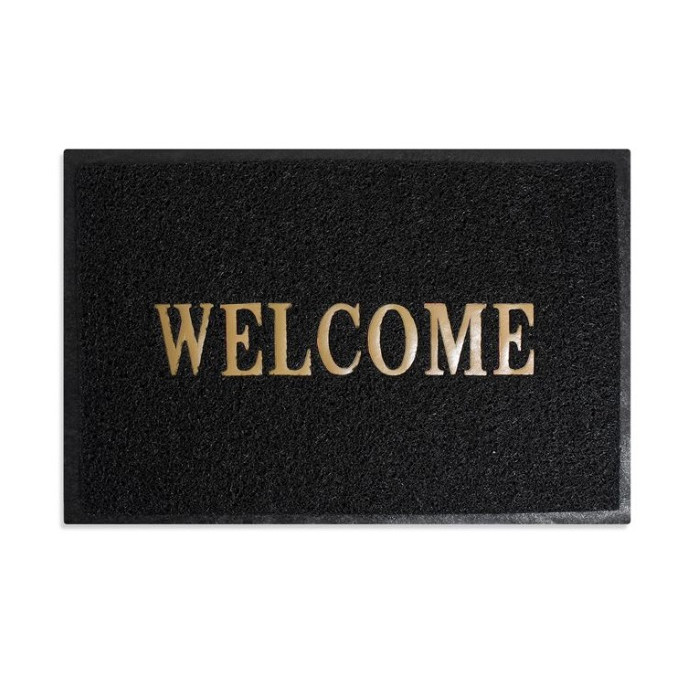 Covoras decorativ pentru intrare, design cu mesaj de bun venit, 60×40 cm, negru cu auriu