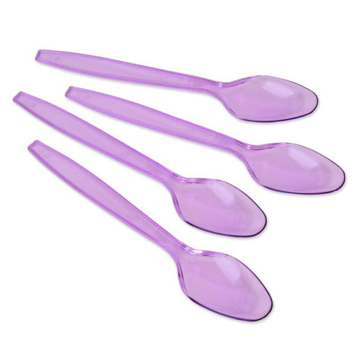 Linguri din plastic, Cali, transparente de unica folosinta,, mov, 25 bucati, 15.5 cm