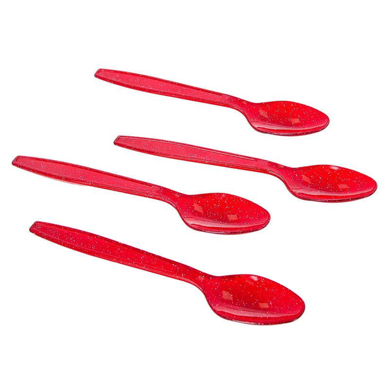 Set linguri din plastic, Cali, rosu trasnparent Glitter, 10 bucati