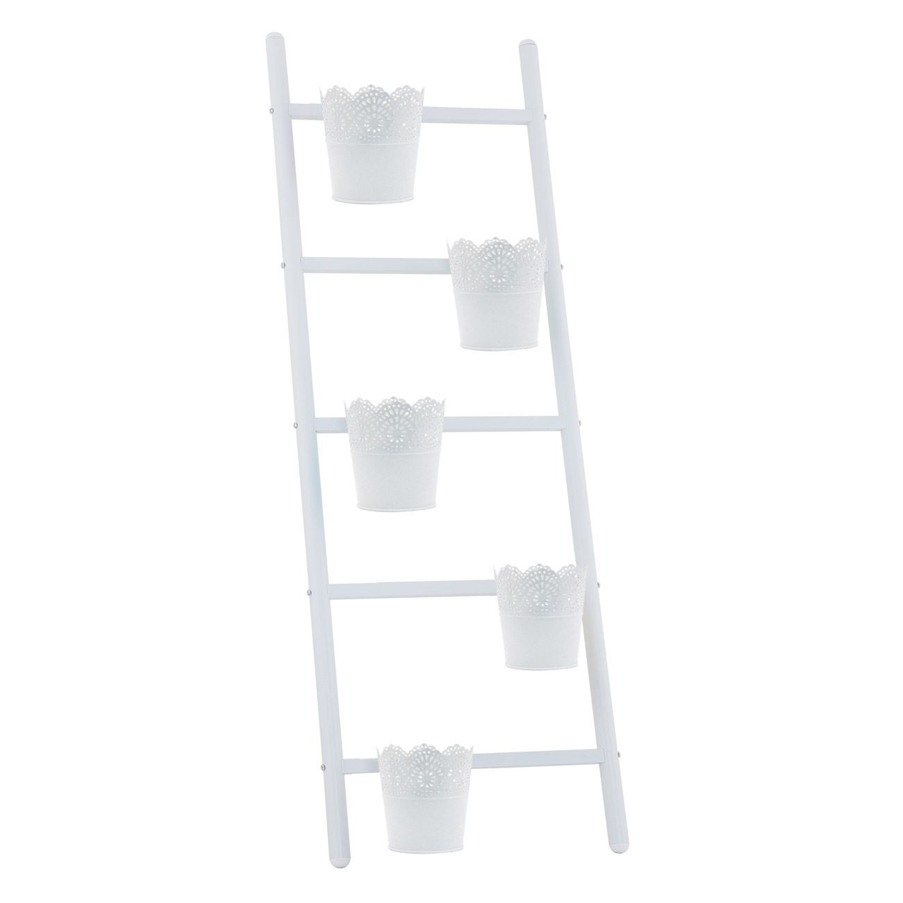 Scara metalica decorativa alba 5 trepte 39127 cm, contine 5 ghivece129.514,5 cm, Cali