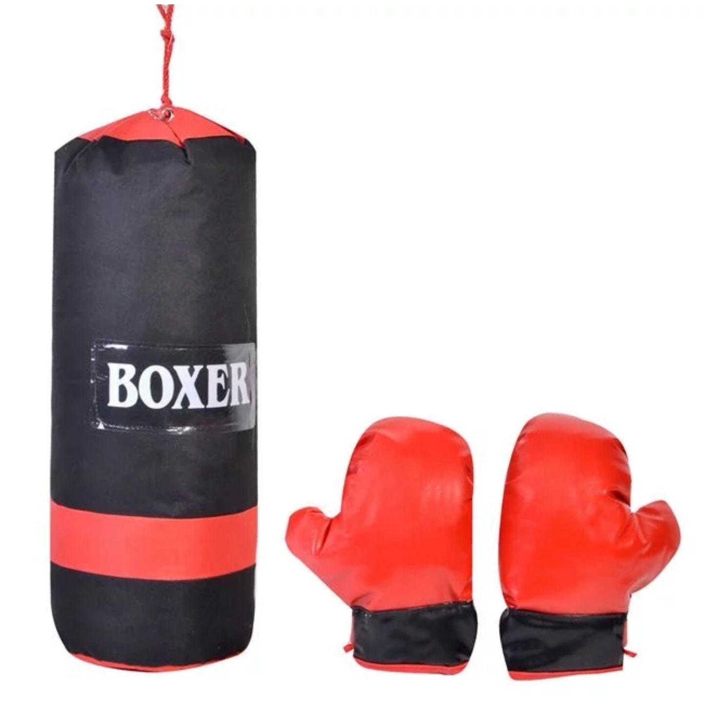 Sac de box si manusi Cali, Greutate sac 1.25kg, Pentru copii, 6 ani +, Rosu Negru