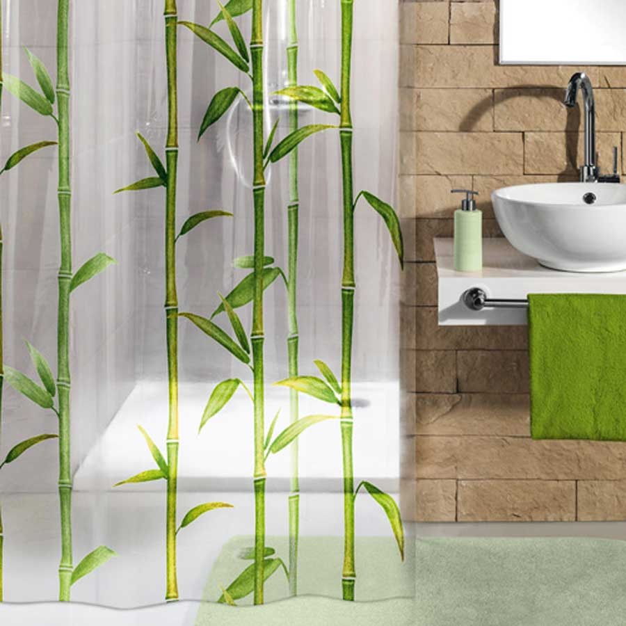 Perdea dus Cali Bambus , model bambus, transparent + verde, 180 x 200 cm