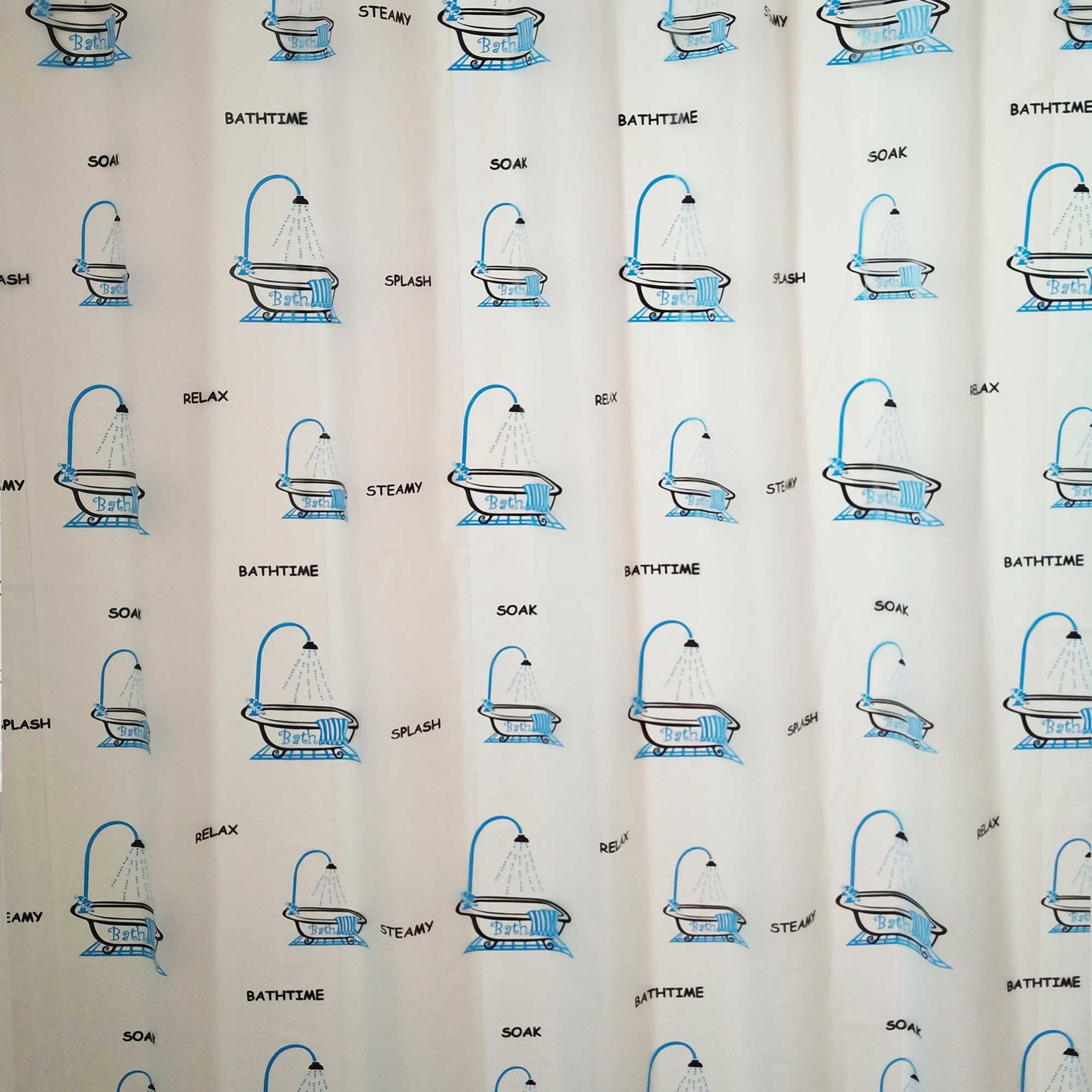 Perdea dus Cali, cu imprimeu alb / albastru, 180 x 200 cm