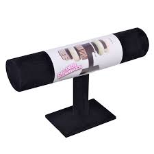 Suport bijuterii din catifea, cu picior, pentru ceasuri si lantiosare, negru, 24 cm