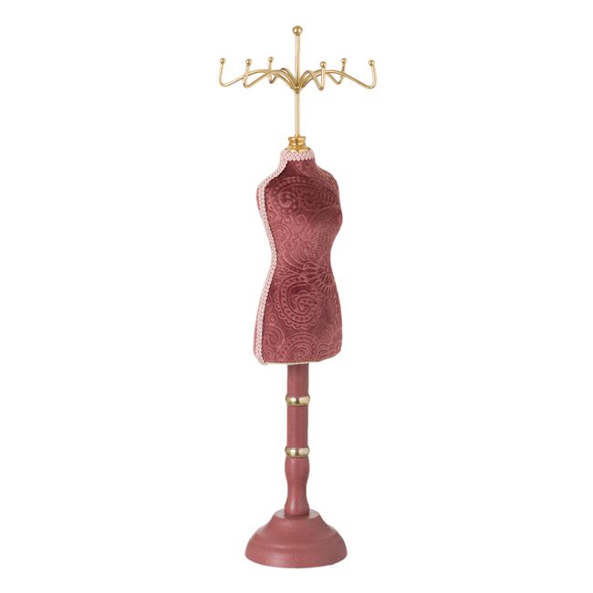 Suport bijuterii, CALI forma manechin, 6 umerase, catifea si metal, roz pudra, 12×40 cm