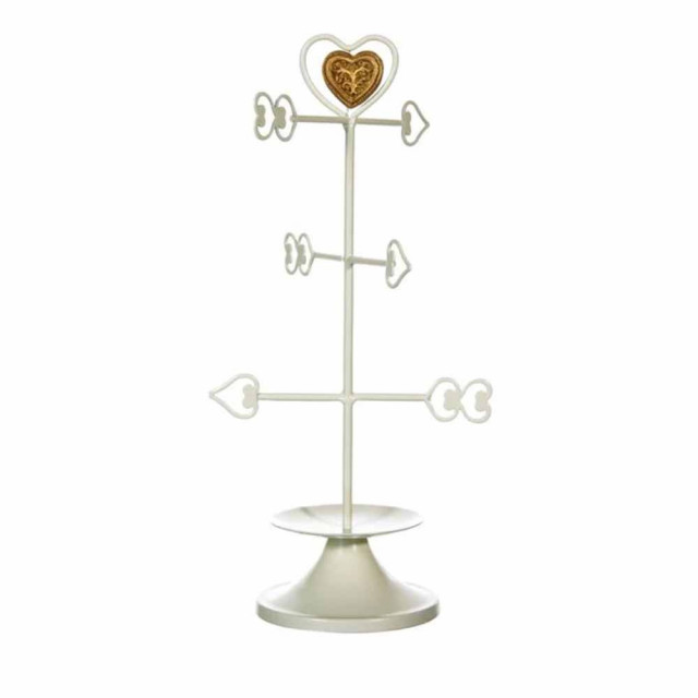 Suport bijuterii metalic Pufo cu standuri in forma de sageti si inima aurie, 32 cm