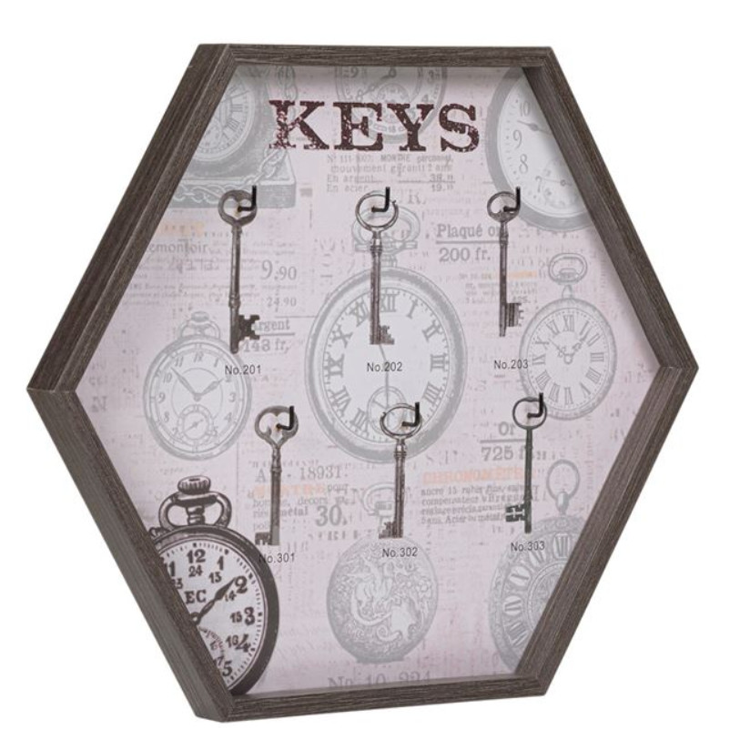 Suport pentru chei, din lemn, hexagon, 33×29 cm