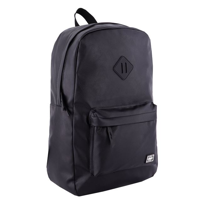 Ghiozdan Cali piele ecologica, compartiment laptop si un buzunar exterior, cu spate moale, bretele ajustabile, 30 x 46 x 12 cm, Negru