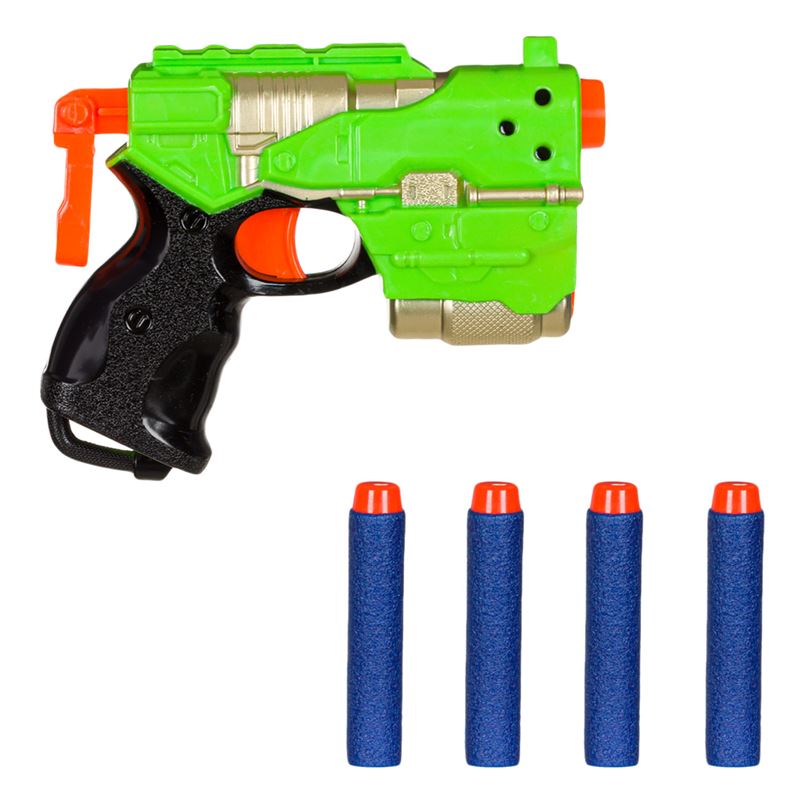 Jucarie pistol, 4 proiectile, Cali, verde, 6 ani +