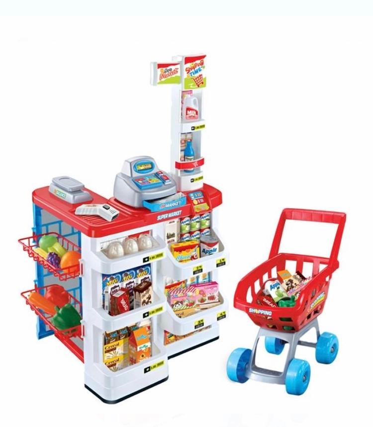 Set de joaca supermarket, Cali, cu casa de marcat si carucior cumparaturi, cu sunete si lumini